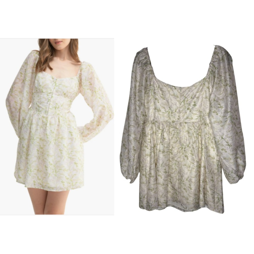 Lush Size Medium Floral Lace Puff Sleeve Mini Dress‎ NWT Cream Multi Cottagecore
